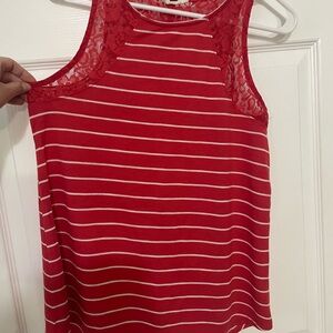Large Red Striped Lace Tank Top